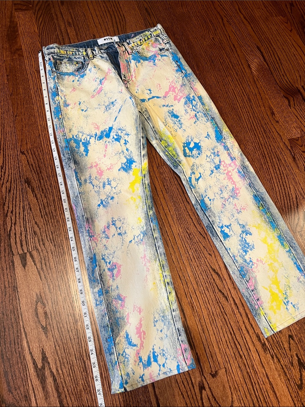 MSGM Straight-Leg Paint-Splatter Jeans - Blue, Yellow, Pink, Cream
